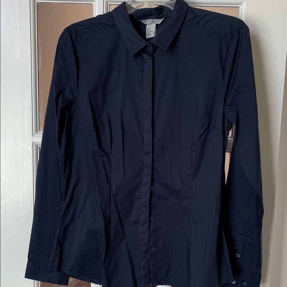 H&M Women's Navy Button-Down Shirt